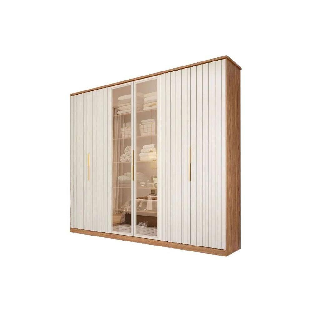 Guarda Roupa Casal 6 Portas (2 C- Vidro Reflecta) E 6 Gavetas La Belle Cinamomo-off White - Panan - 2