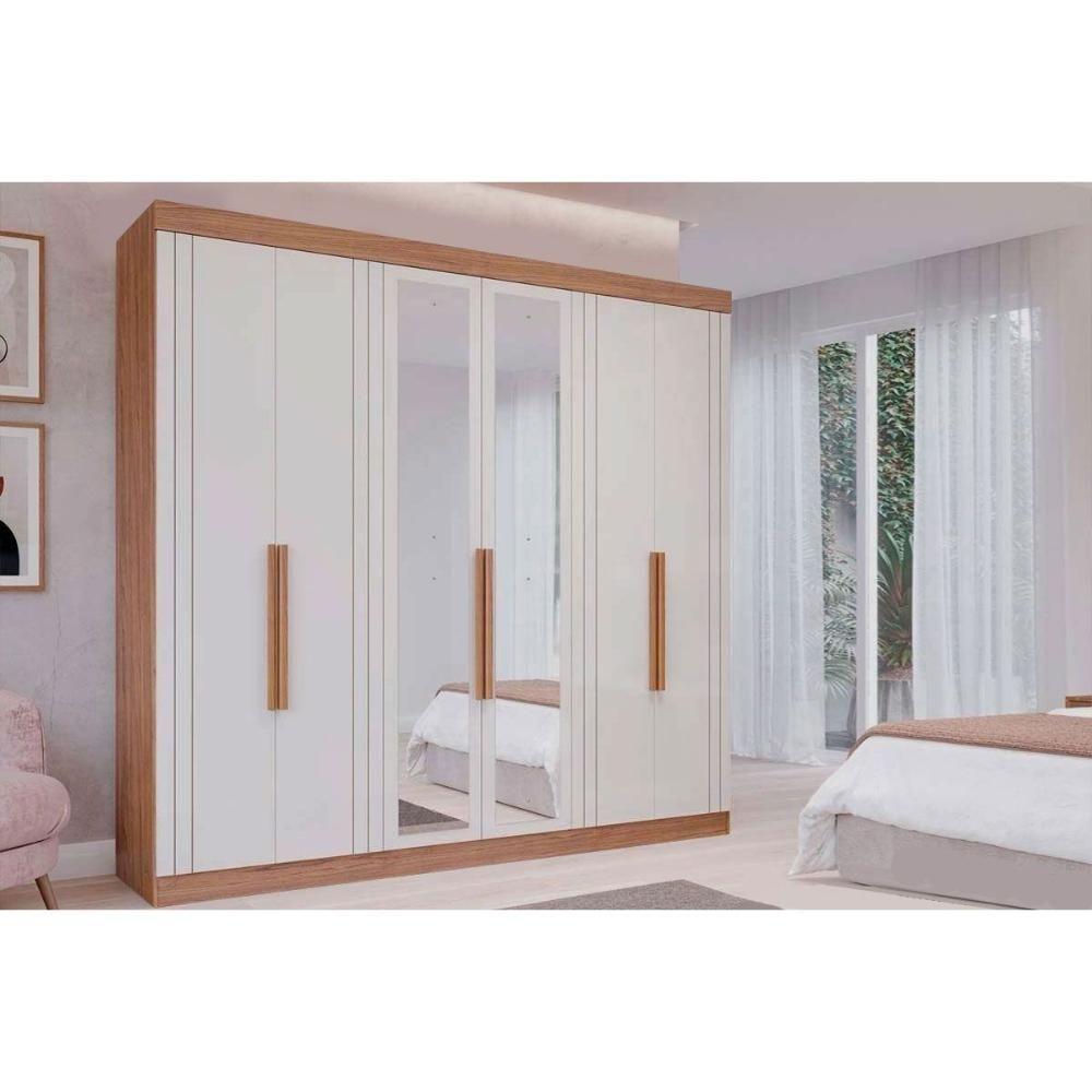 Guarda Roupa Casal 6 Portas (2 C- Espelho) E 6 Gavetas Cecilia Cinamomo-off White - Panan - 1