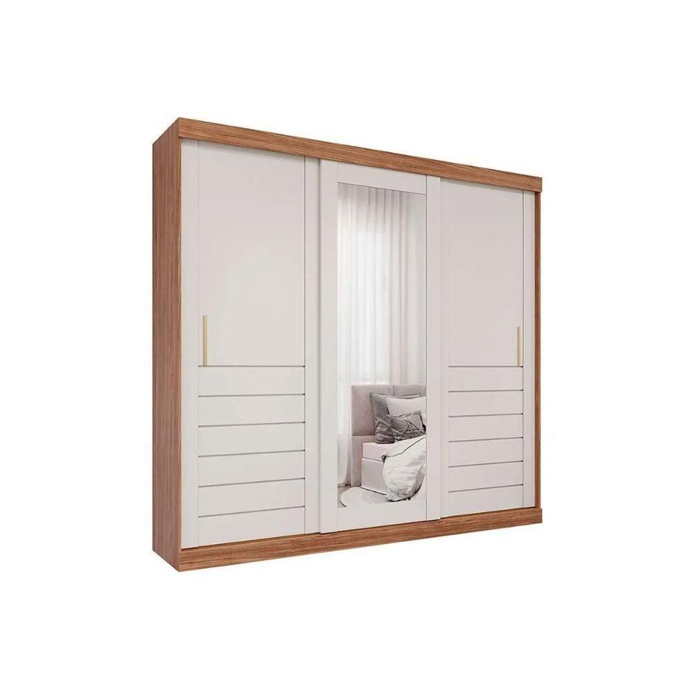 Guarda Roupa Casal 3 Portas De Correr (1 C- Espelho) E 6 Gavetas Cecilia Cinamomo-off White - Panan - 1
