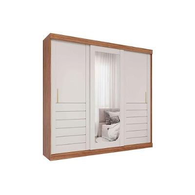 Guarda Roupa Casal 3 Portas De Correr (1 C- Espelho) E 6 Gavetas Cecilia Cinamomo-off White - Panan