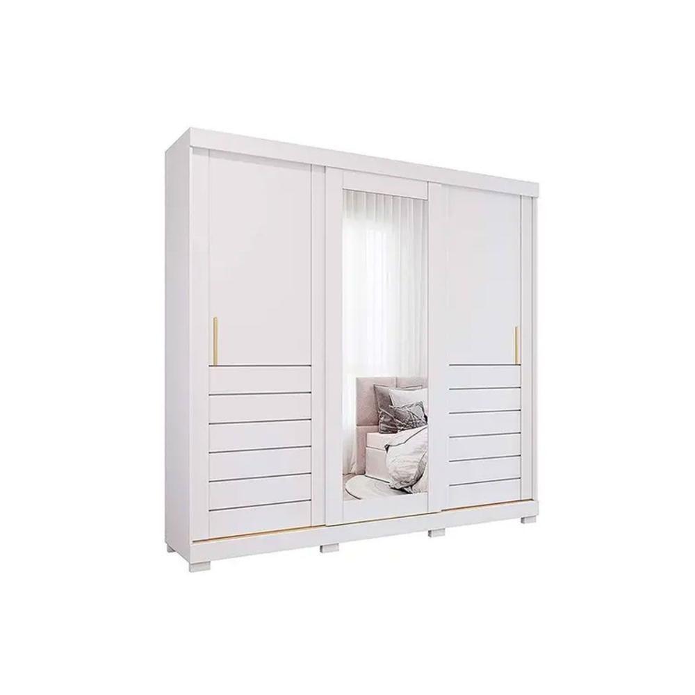 Guarda Roupa Casal 3 Portas De Correr (1 C- Espelho) E 6 Gavetas C- Pés Cecilia Branco - Panan - 1