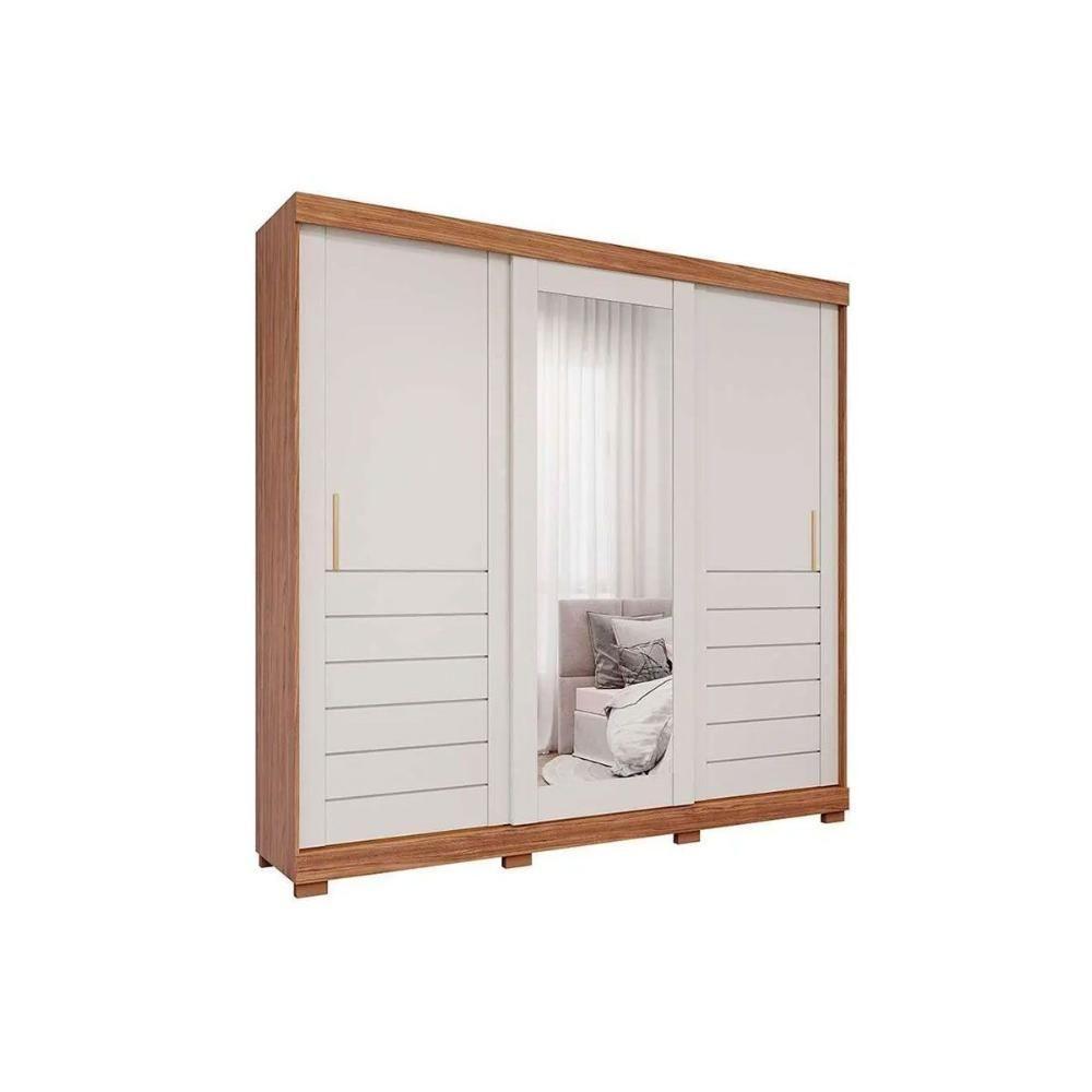 Guarda Roupa Casal 3 Portas De Correr (1 C- Espelho) E 6 Gavetas C- Pés Cecilia Cinamomo-off White - Panan - 1
