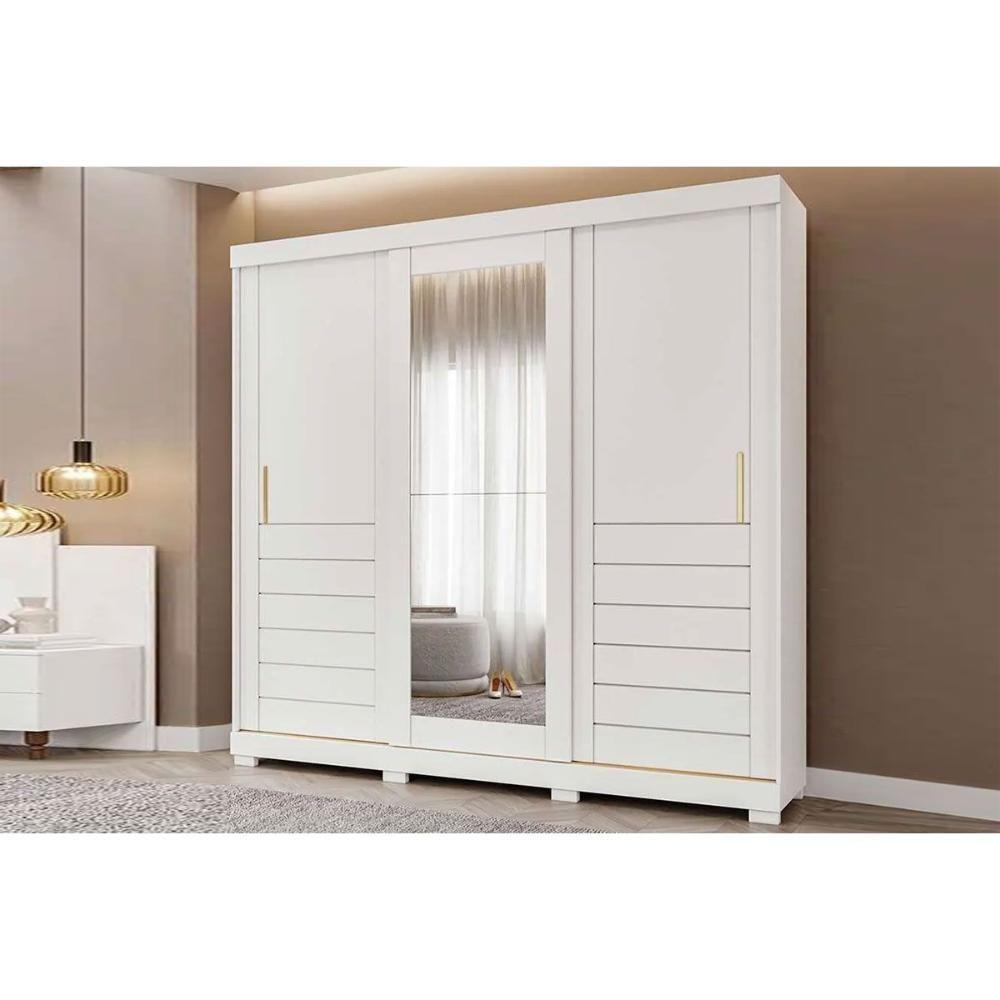 Guarda Roupa Casal 3 Portas De Correr (1 C- Espelho) E 6 Gavetas C- Pés Cecilia Cinamomo-off White - Panan - 5