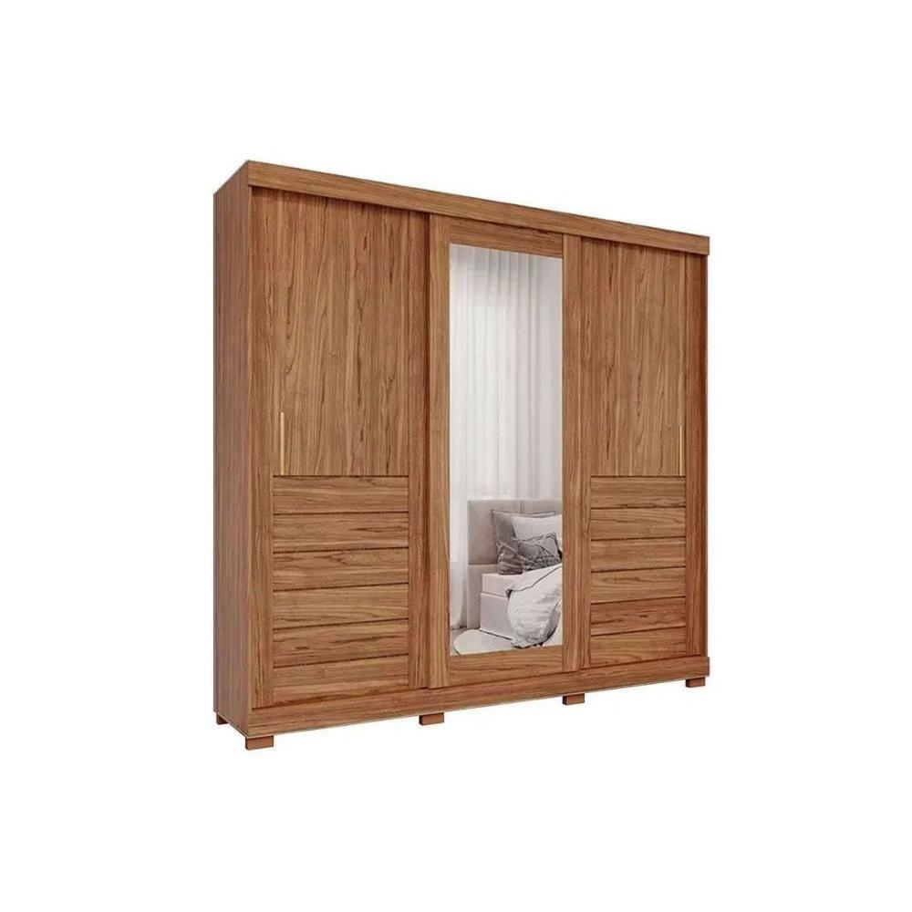 Guarda Roupa Casal 3 Portas De Correr (1 C- Espelho) E 6 Gavetas C- Pés Cecilia Cinamomo - Panan - 1