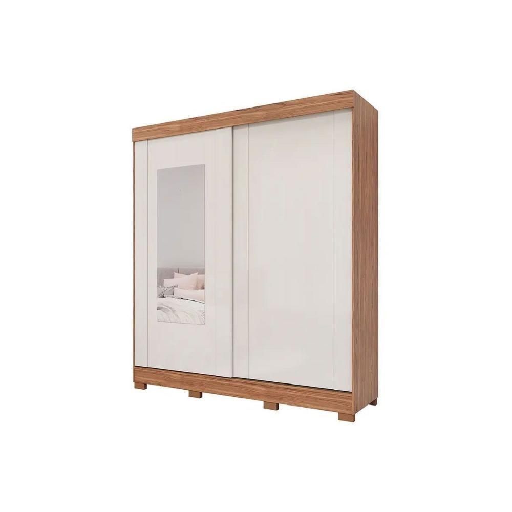 Guarda Roupa Casal 2 Portas De Correr (1 C- Espelho) E 8 Gavetas Ilheus Cinamomo-off White - Panan - 1
