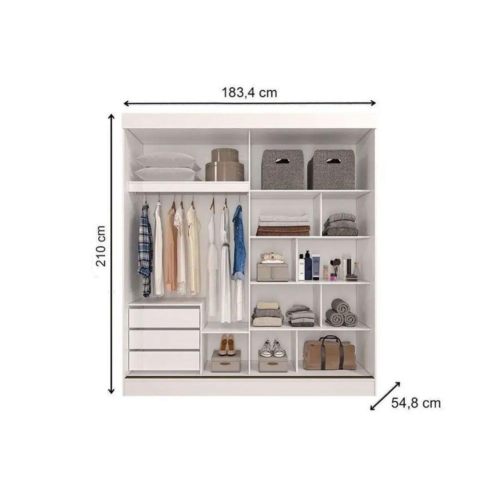 Guarda Roupa Casal 2 Portas De Correr (1 C- Espelho) E 8 Gavetas Ilheus Cinamomo-off White - Panan - 3