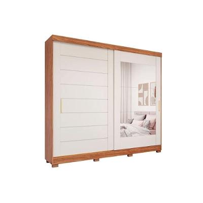 Guarda Roupa Casal 2 Portas De Correr (1 C- Espelho) E 8 Gavetas C- Pés Florença Cinamomo-off White - Panan