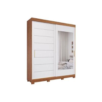 Guarda Roupa Casal 2 Portas De Correr (1 C- Espelho) E 3 Gavetas C- Pés Flora Cinamomo-off White - Panan