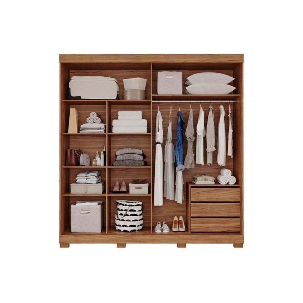 Guarda Roupa Casal 2 Portas De Correr ( 2 C- Espelho) E 3 Gavetas C- Pés Ayla Cinamomo-off White - Panan - 3