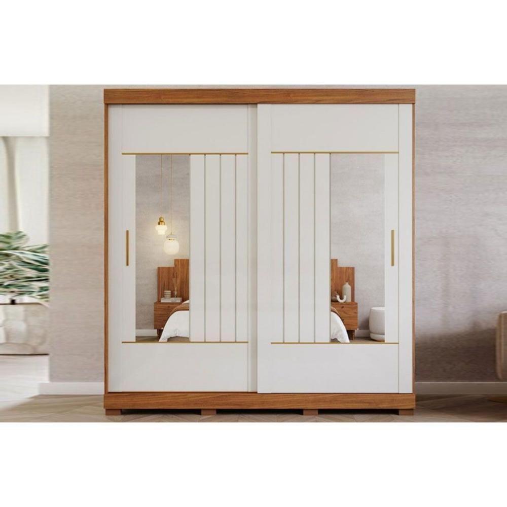 Guarda Roupa Casal 2 Portas De Correr ( 2 C- Espelho) E 3 Gavetas C- Pés Ayla Cinamomo-off White - Panan - 4