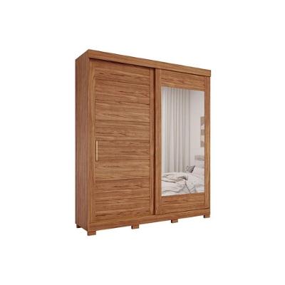 Guarda Roupa Casal 2 Portas De Correr (1 C- Espelho) E 3 Gavetas C- Pés Flora Cinamomo - Panan