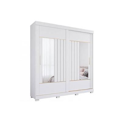Guarda Roupa Casal 2 Portas De Correr ( 2 C- Espelho) E 3 Gavetas C- Pés Ayla Branco - Panan