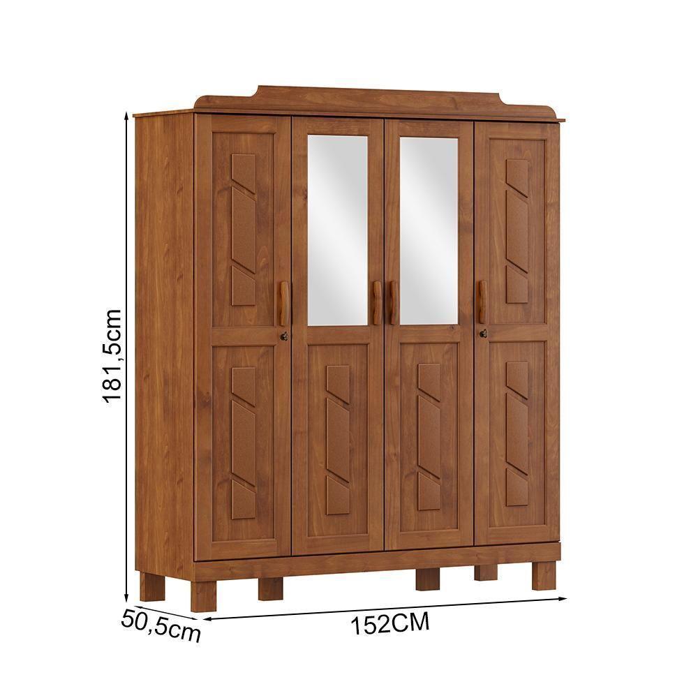 Guarda Roupa 4 Portas Espelho Com Aplique 152 Cm 1272 Castanho Milani Store Castanho - 2