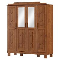 Guarda Roupa 4 Portas Espelho Com Aplique 152 Cm 1272 Castanho Milani Store Castanho - 1