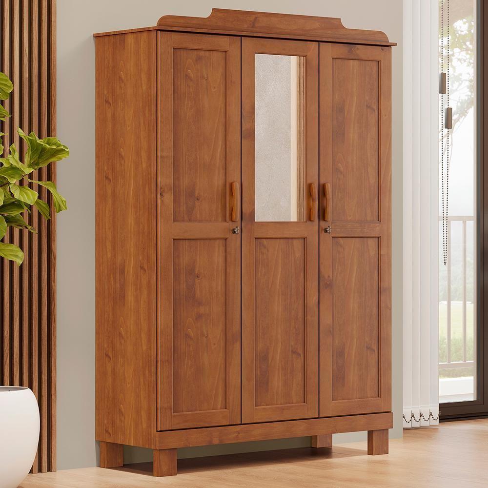 Guarda Roupa 3p Espelho 115 Cm 1281 Castanho Milani Store Castanho - 2