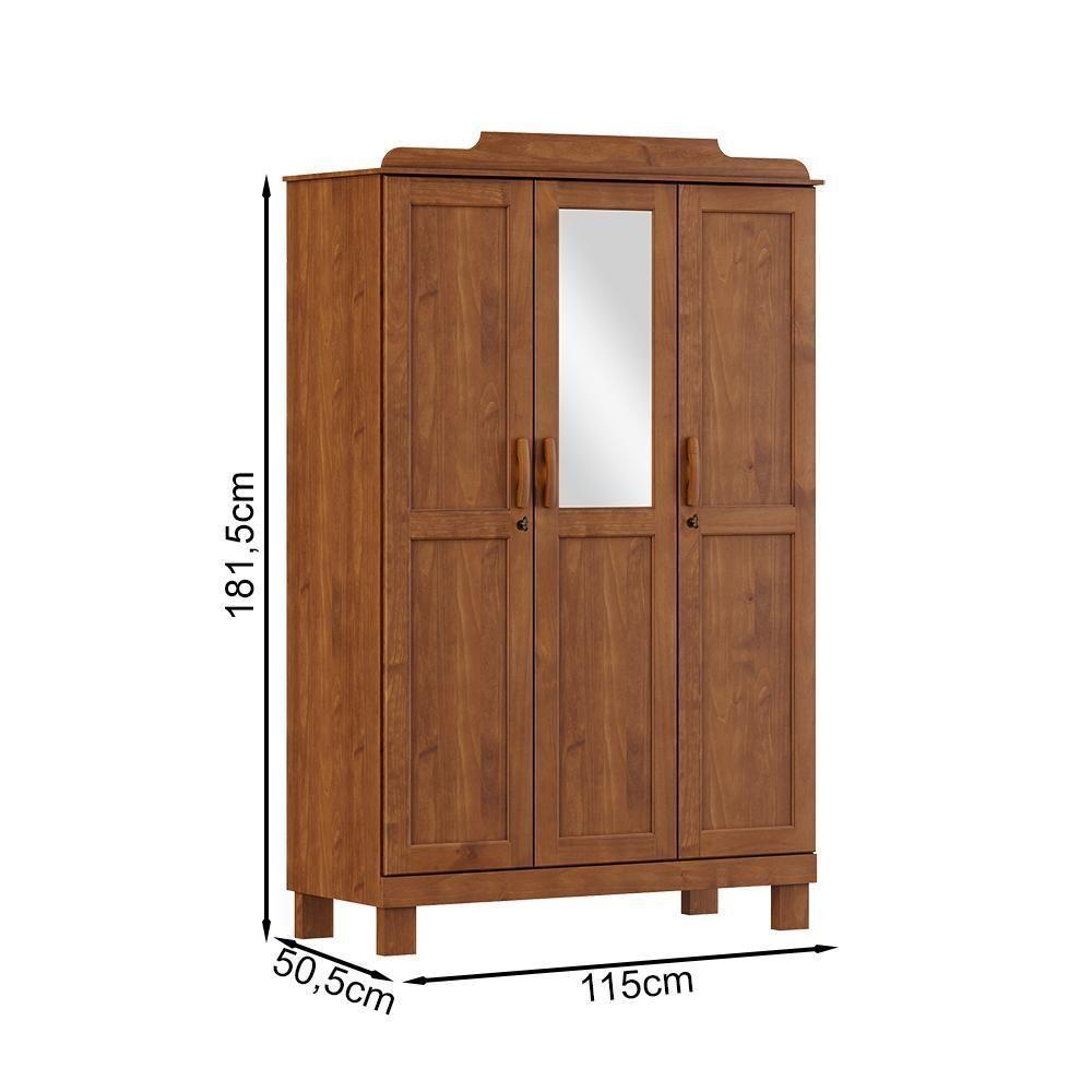Guarda Roupa 3p Espelho 115 Cm 1281 Castanho Milani Store Castanho - 3
