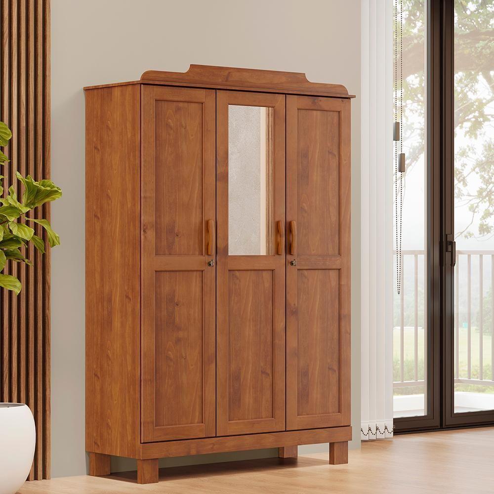 Guarda Roupa 3p Espelho 115 Cm 1281 Castanho Milani Store Castanho - 6