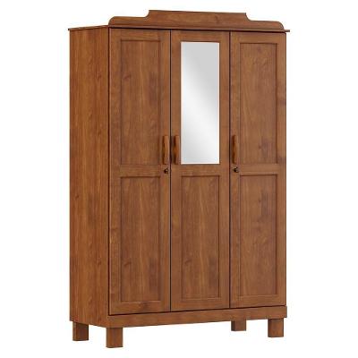 Guarda Roupa 3p Espelho 115 Cm 1281 Castanho Milani Store Castanho