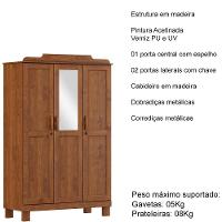Guarda Roupa 3p Espelho 115 Cm 1281 Castanho Milani Store Castanho