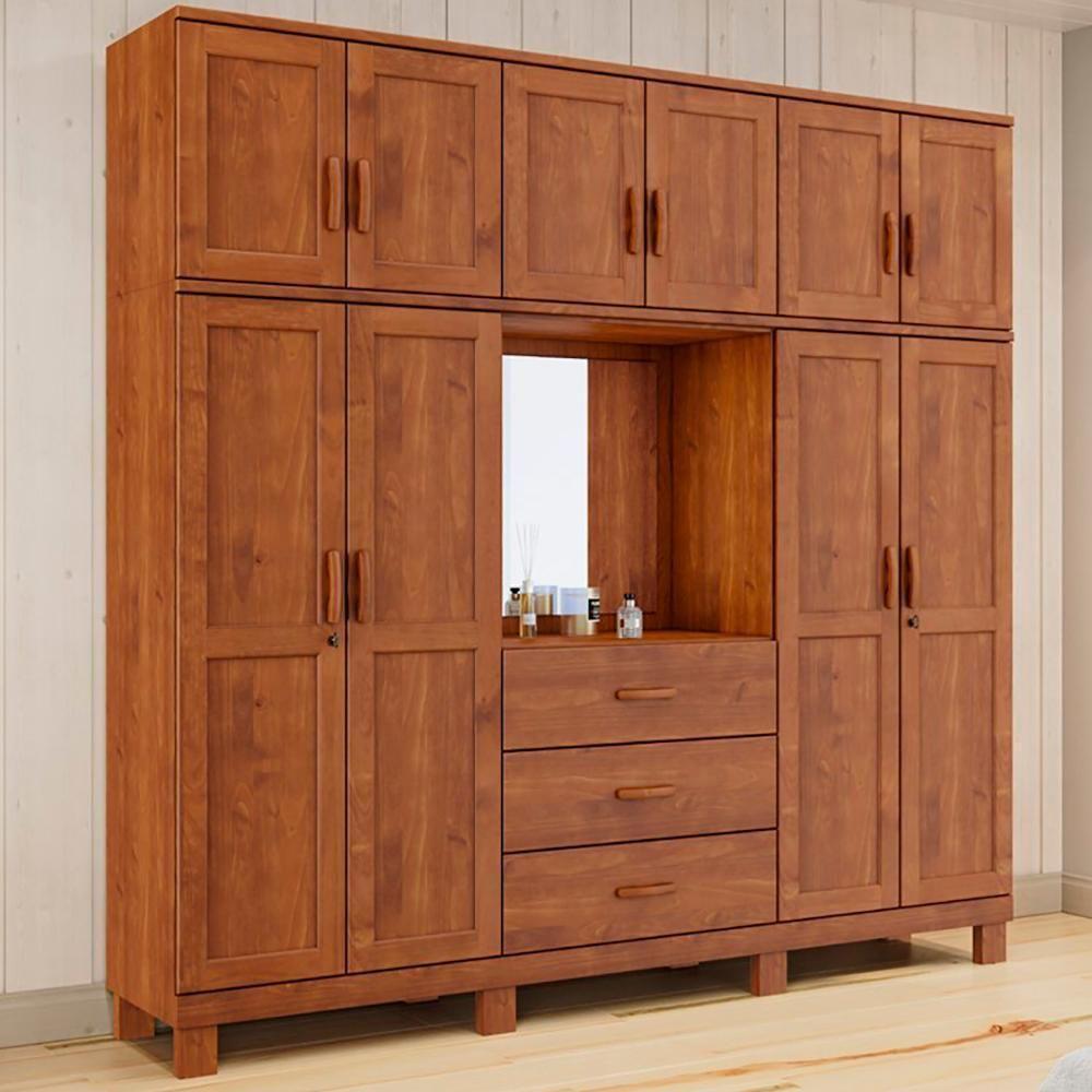 Guarda Roupa 10p 3g Capela Espelho 225 Cm 1288 Castanho Milani Store Castanho - 6