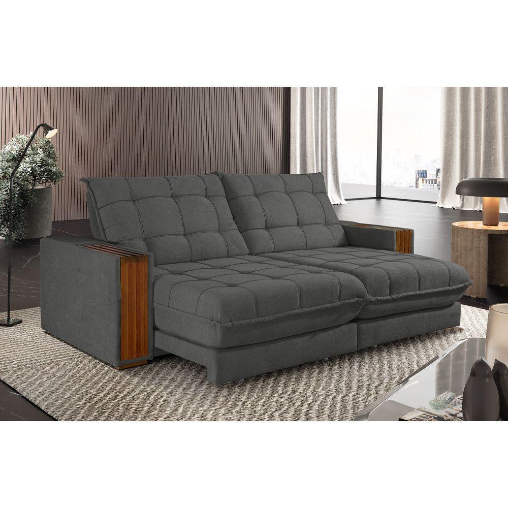 Sofá Retrátil Berlim 2,30m 4 Lugares Molas Ensacadas Txr Cinza - 1