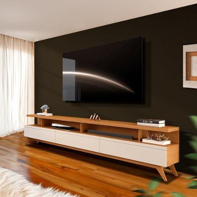 Rack Para Tv 75 Pol Com 3 Gavetas E Nichos Pés Em Madeira