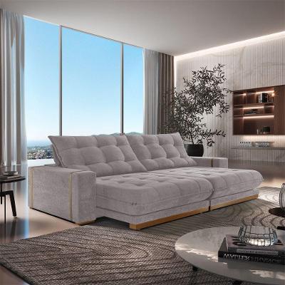 Sofá Retrátil Guaxupé 2,10m 03 Lugares Molas Ensacadas Txr Bege