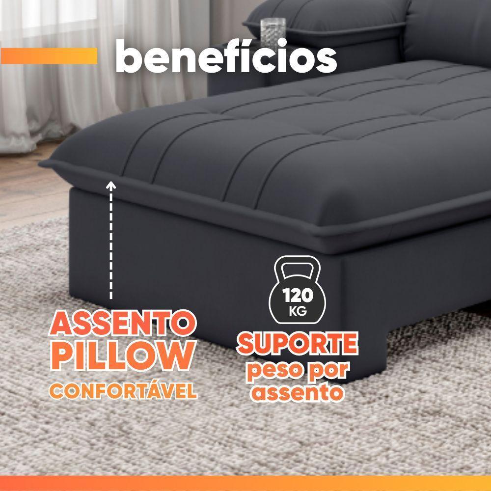 Sofá Retrátil E Reclinável 3 Lugares 2,10m Com Porta Copos Slim Stanley Cinza - 6
