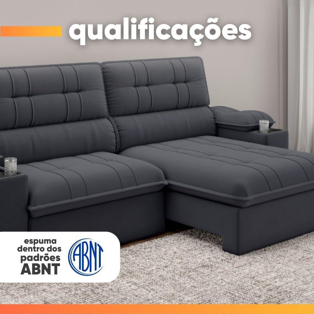 Sofá Retrátil E Reclinável 3 Lugares 2,10m Com Porta Copos Slim Stanley Cinza - 7