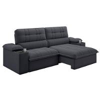 Sofá Retrátil E Reclinável 3 Lugares 2,10m Com Porta Copos Slim Stanley Cinza - 1