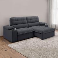 Sofá Retrátil E Reclinável 3 Lugares 2,10m Com Porta Copos Slim Stanley Cinza - 2