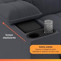 Sofá Retrátil E Reclinável 3 Lugares 2,10m Com Porta Copos Slim Stanley Cinza