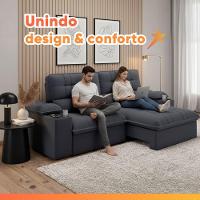 Sofá Retrátil E Reclinável 3 Lugares 2,10m Com Porta Copos Slim Stanley Cinza - 8