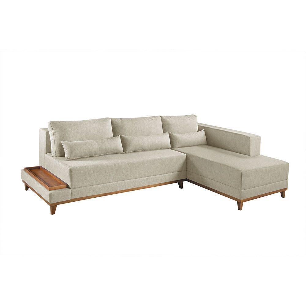 Sofá De Canto 4 Lugares Com Chaise M-174 Estofados Martins Linho Creme - 2
