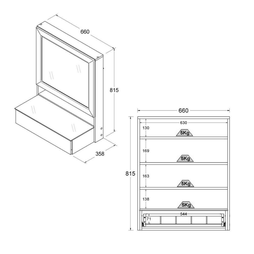 Penteadeira Suspensa Ditalia 1 Gav + Kit Luz Pe-130 Branco - 3