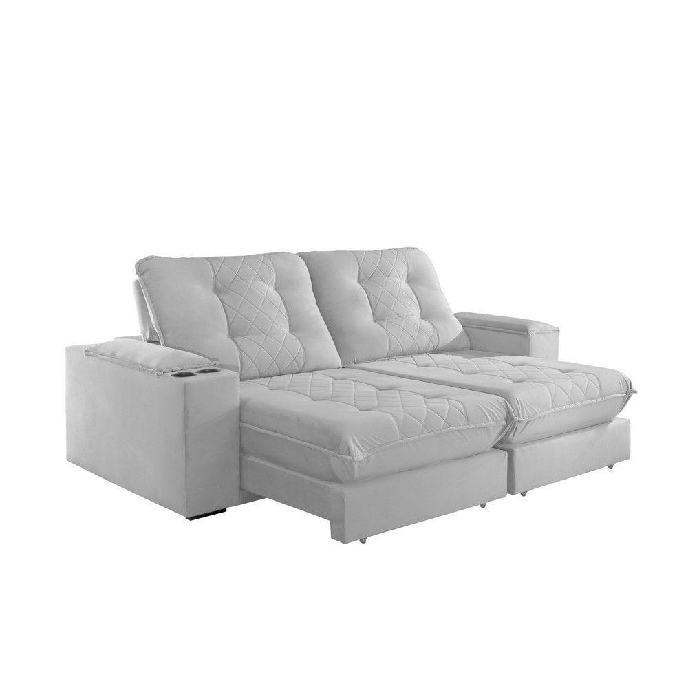 Sofá Retrátil Botucatu 2,50m 04 Lugares Molas Ensacadas Txr Prata - 2