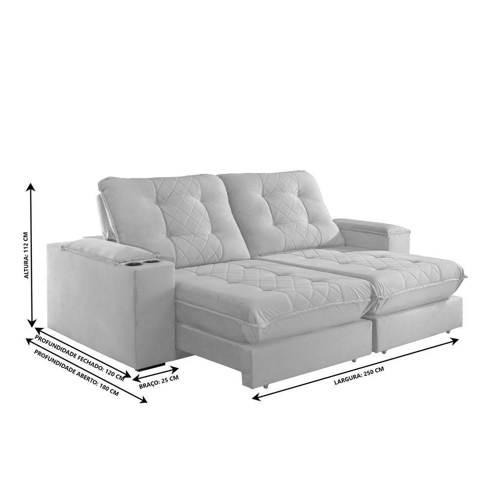Sofá Retrátil Botucatu 2,50m 04 Lugares Molas Ensacadas Txr Prata - 3