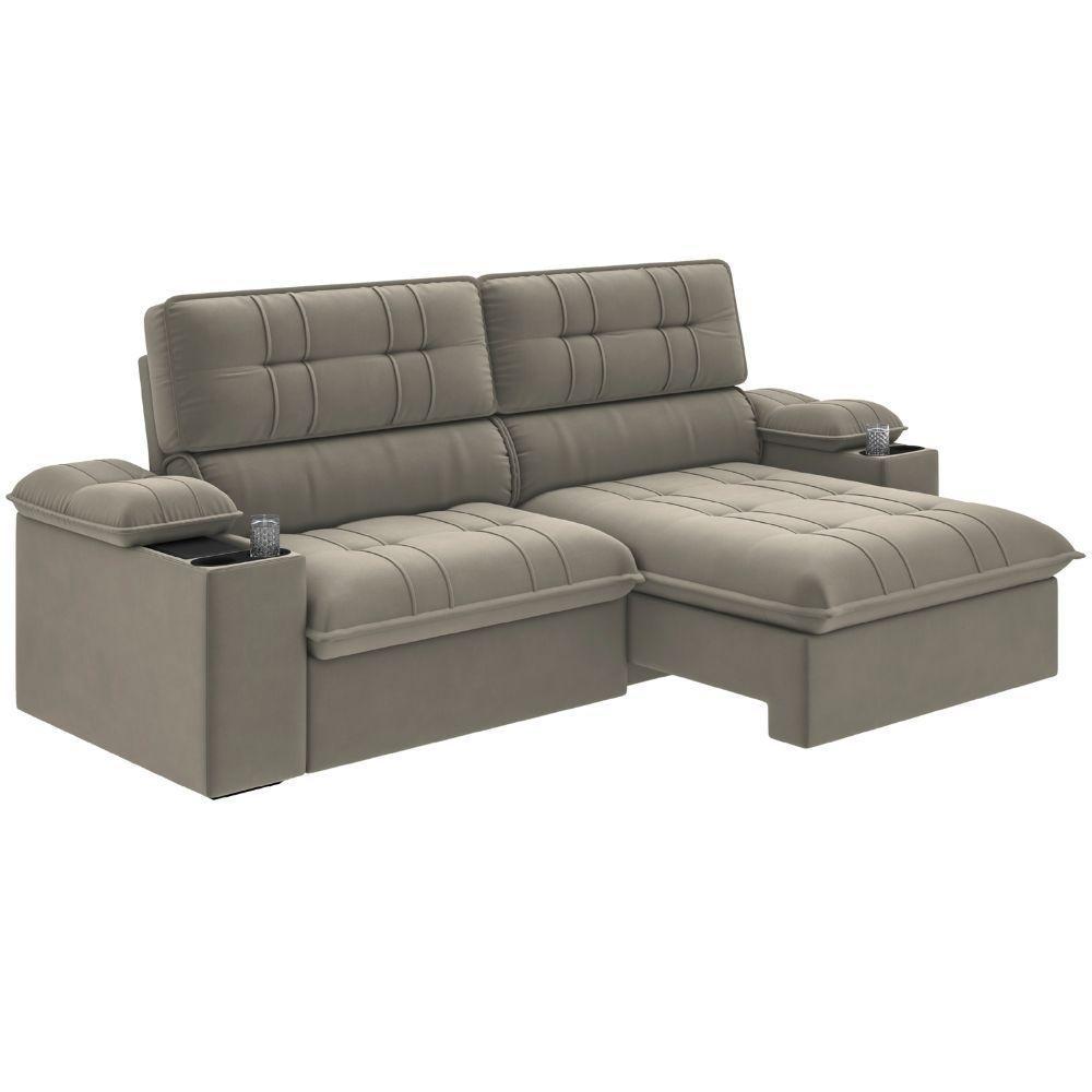 Sofá Retrátil E Reclinável 3 Lugares 2,10m Com Porta Copos Slim Stanley Castor - 1