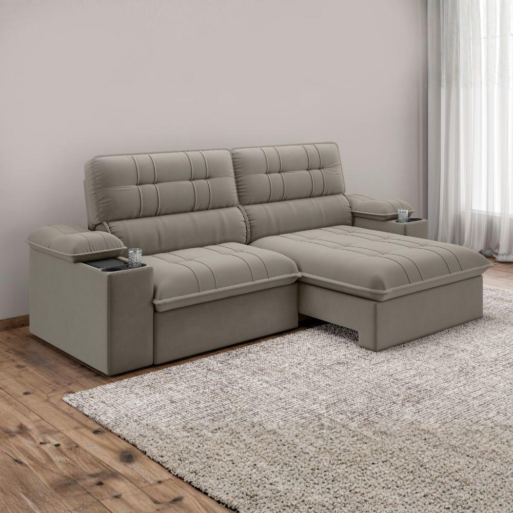 Sofá Retrátil E Reclinável 3 Lugares 2,10m Com Porta Copos Slim Stanley Castor - 2