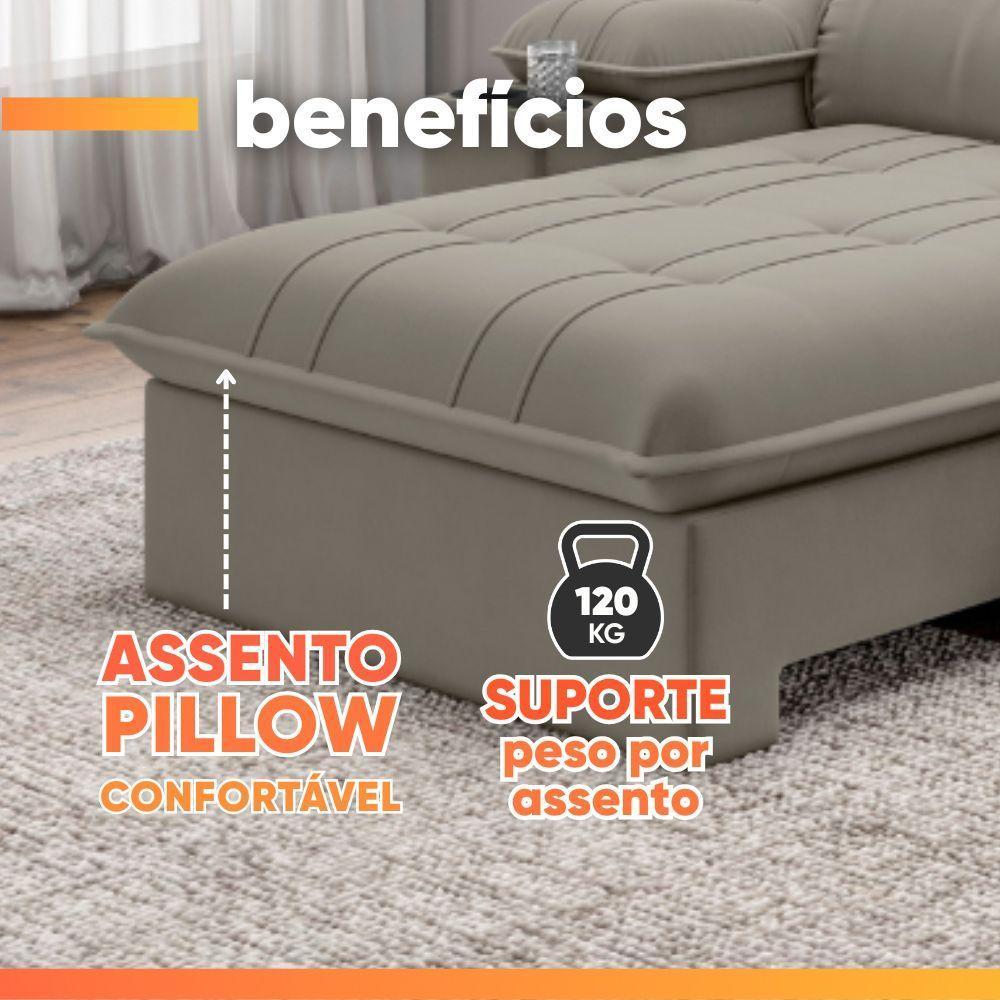 Sofá Retrátil E Reclinável 3 Lugares 2,10m Com Porta Copos Slim Stanley Castor - 6