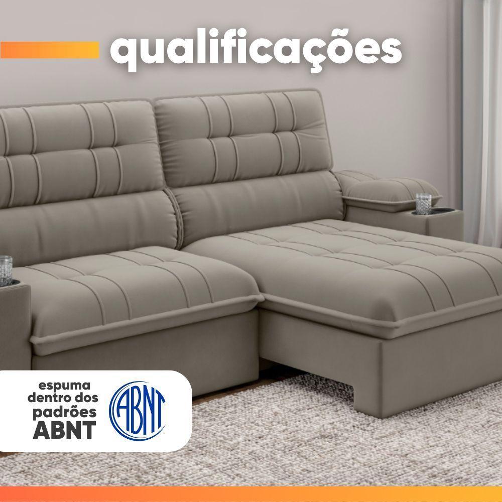 Sofá Retrátil E Reclinável 3 Lugares 2,10m Com Porta Copos Slim Stanley Castor - 7