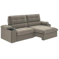 Sofá Retrátil E Reclinável 3 Lugares 2,10m Com Porta Copos Slim Stanley Castor - 1