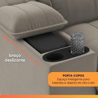 Sofá Retrátil E Reclinável 3 Lugares 2,10m Com Porta Copos Slim Stanley Castor