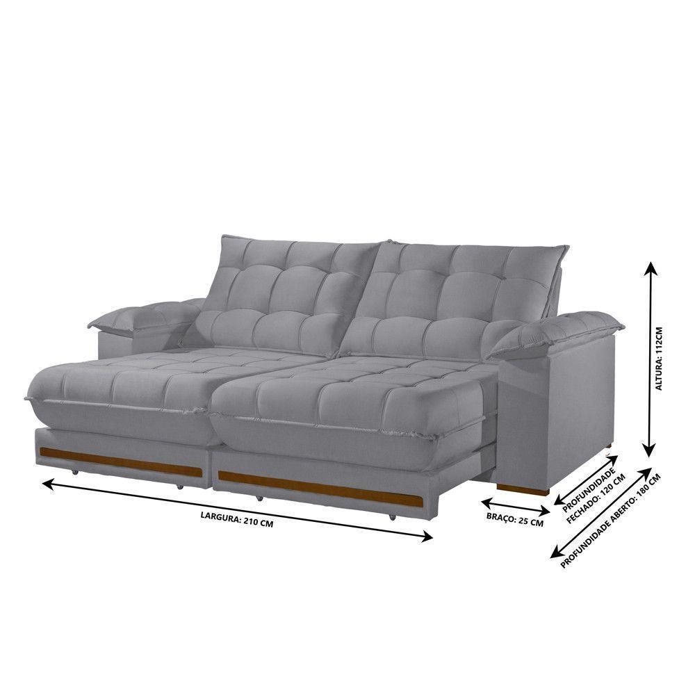 Sofá Retrátil Barcelona 2,10m 3 Lugares Molas Ensacadas Txr Prata - 3