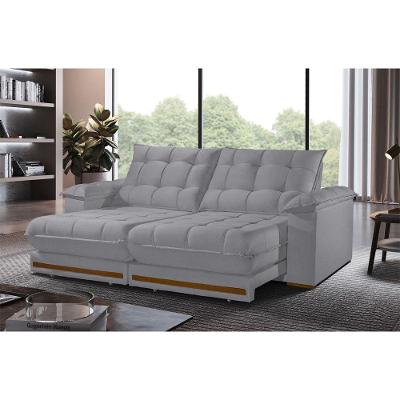 Sofá Retrátil Barcelona 2,10m 3 Lugares Molas Ensacadas Txr Prata