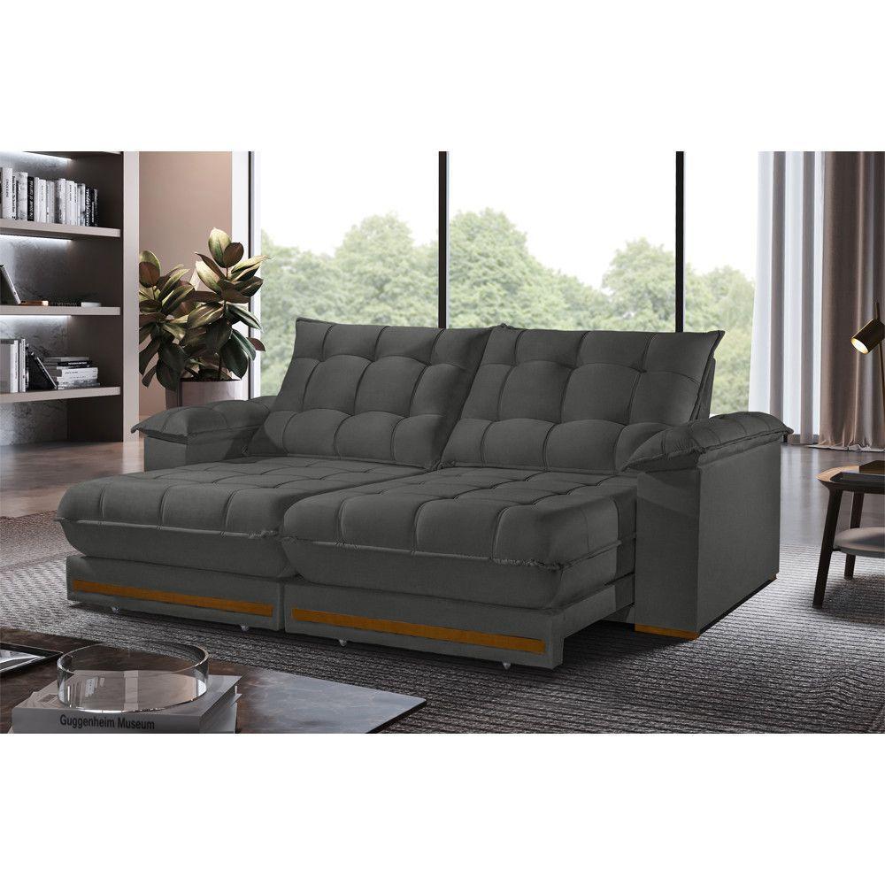 Sofá Retrátil Barcelona 2,10m 3 Lugares Molas Ensacadas Txr Cinza - 1