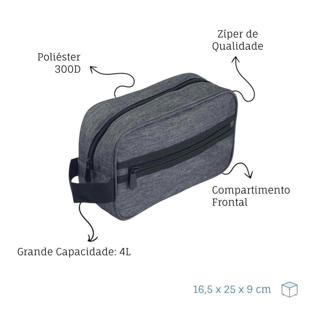 Necessaire Grande Em Poliéster Com Alça E Zíper 4l Cinza - 2