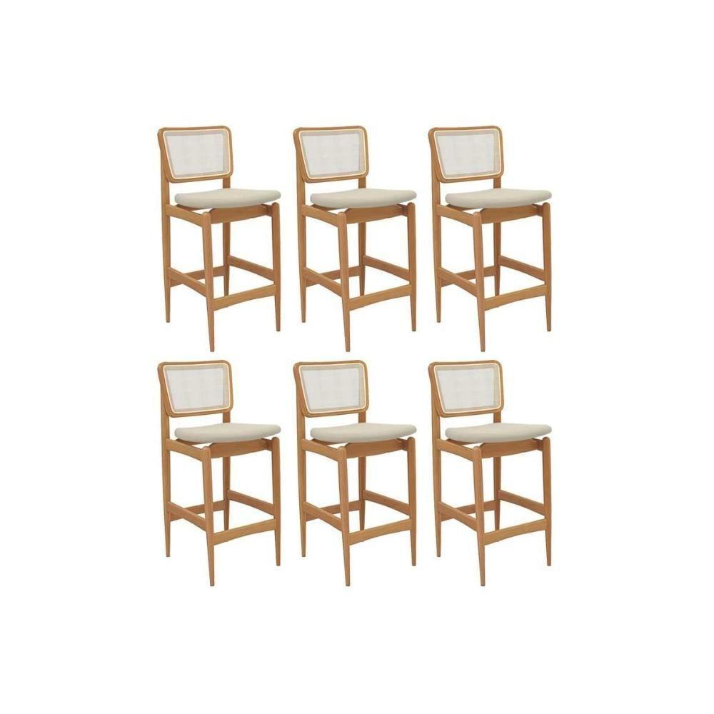 Banqueta Sala De Jantar Liz 1bmm009ca Premium Madeira Maciça Kit 6 Un Carvalho-linho Bege Argila-tela Bege - Kappesberg - 1