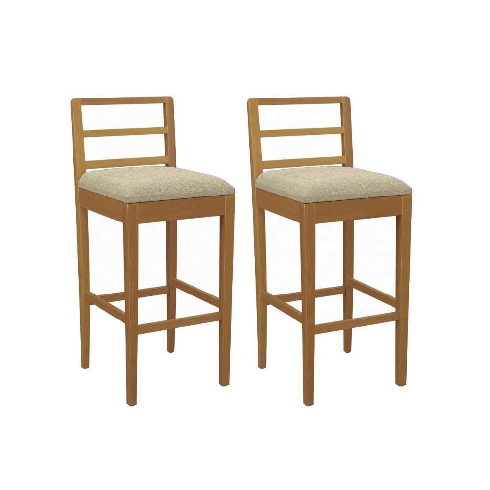 Banqueta Sala De Jantar Sofia 1bmm006ca Premium Madeira Maciça Kit 2 Un Carvalho-boucle Bege - Kappesberg - 1