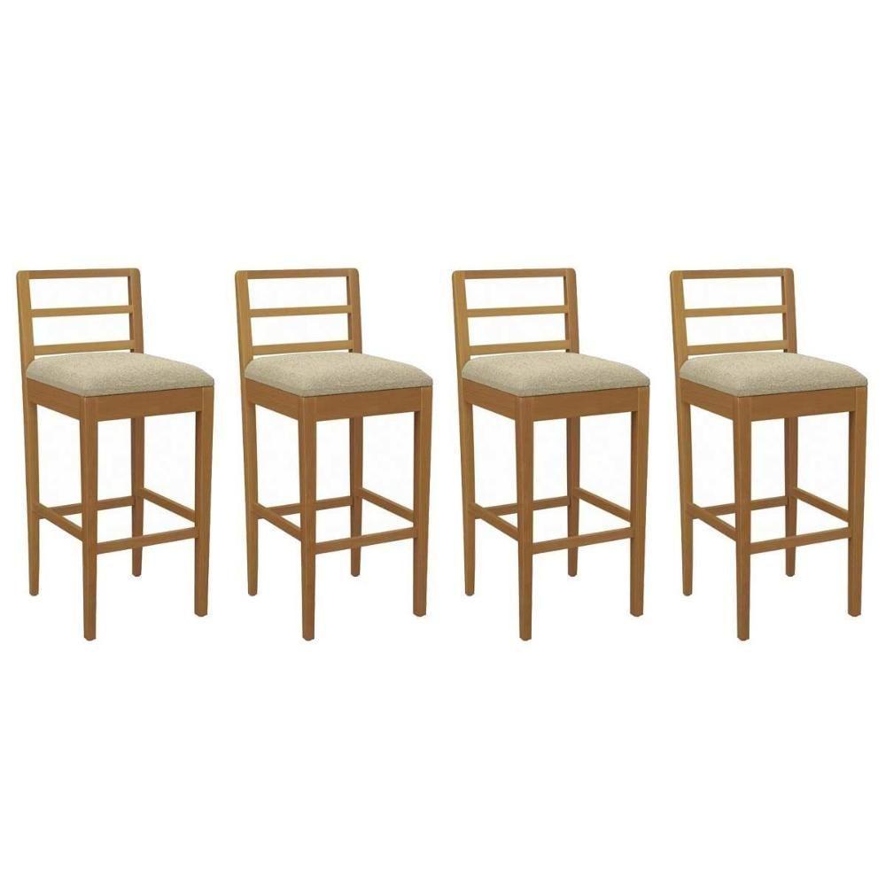 Banqueta Sala De Jantar Sofia 1bmm006ca Premium Madeira Maciça Kit 4 Un Carvalho-boucle Bege - Kappesberg - 1